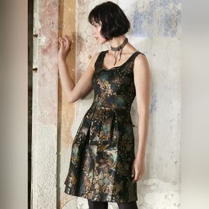 Peruvian Connection Josephine Floral Shimmer Dress Antique Gold Size 6